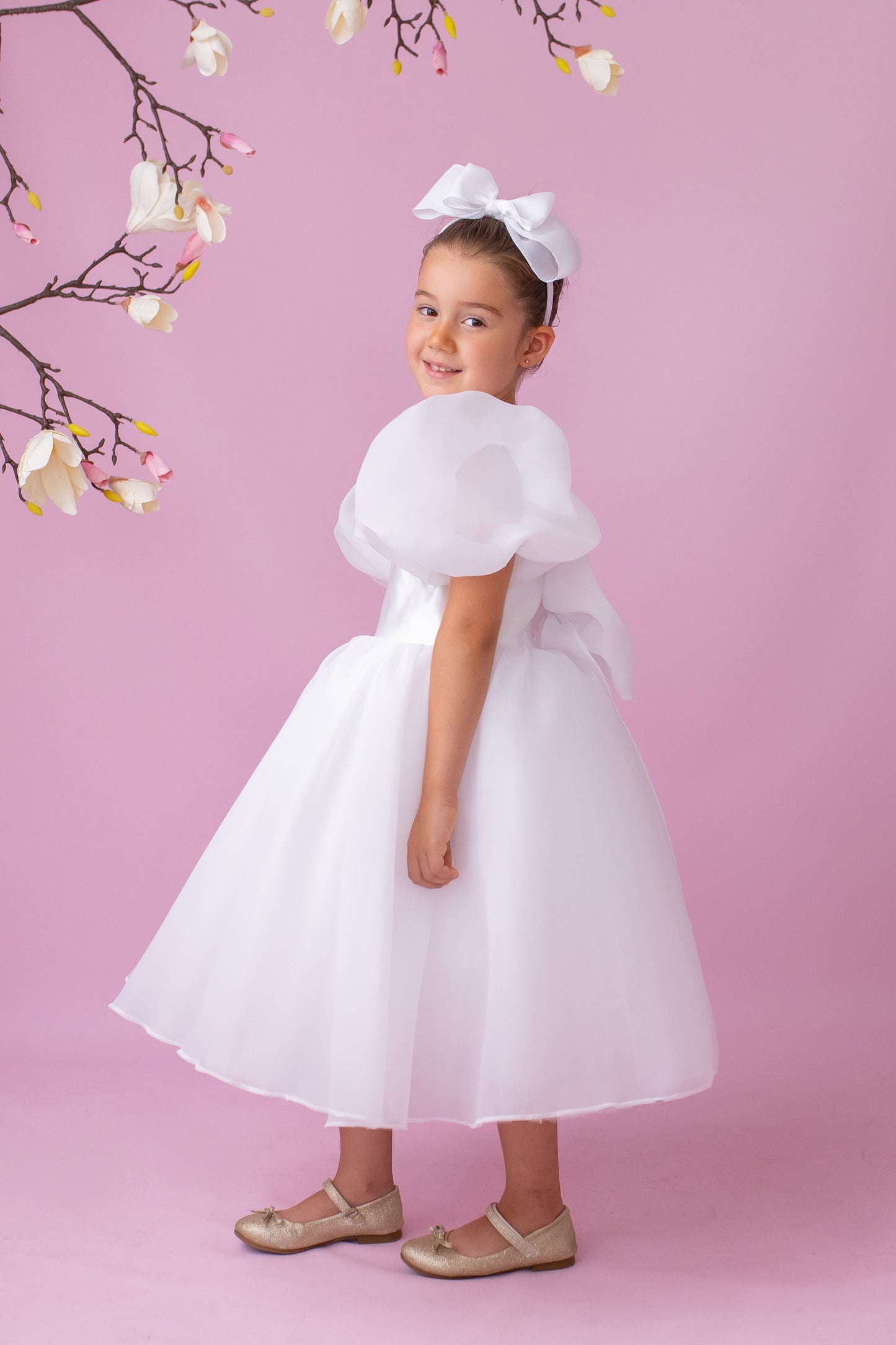 Elegant Organza Flower Girl Dress with Big Bow