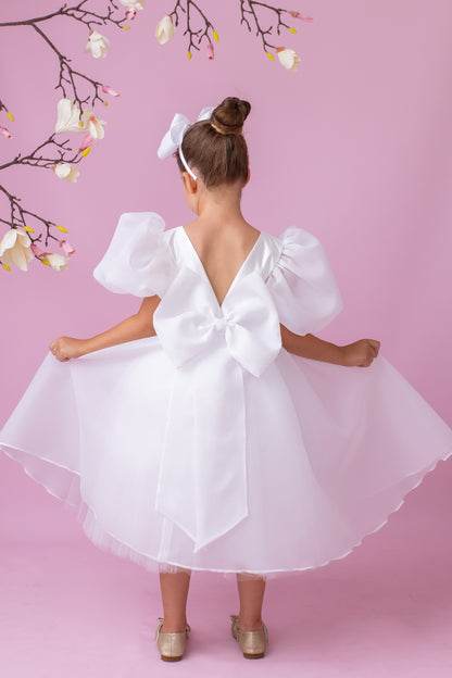 Elegant Organza Flower Girl Dress with Big Bow