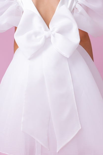 Elegant Organza Flower Girl Dress with Big Bow