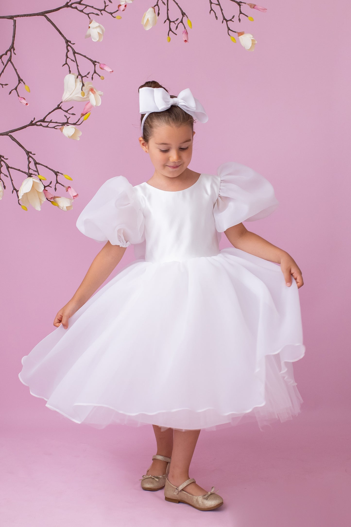 Elegant Organza Flower Girl Dress with Big Bow