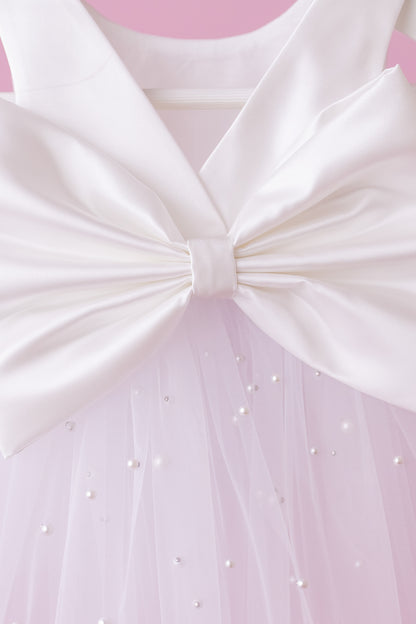 Pearl Tulle Flower Girl Dress: Satin Diaper Cover, Removable Bow