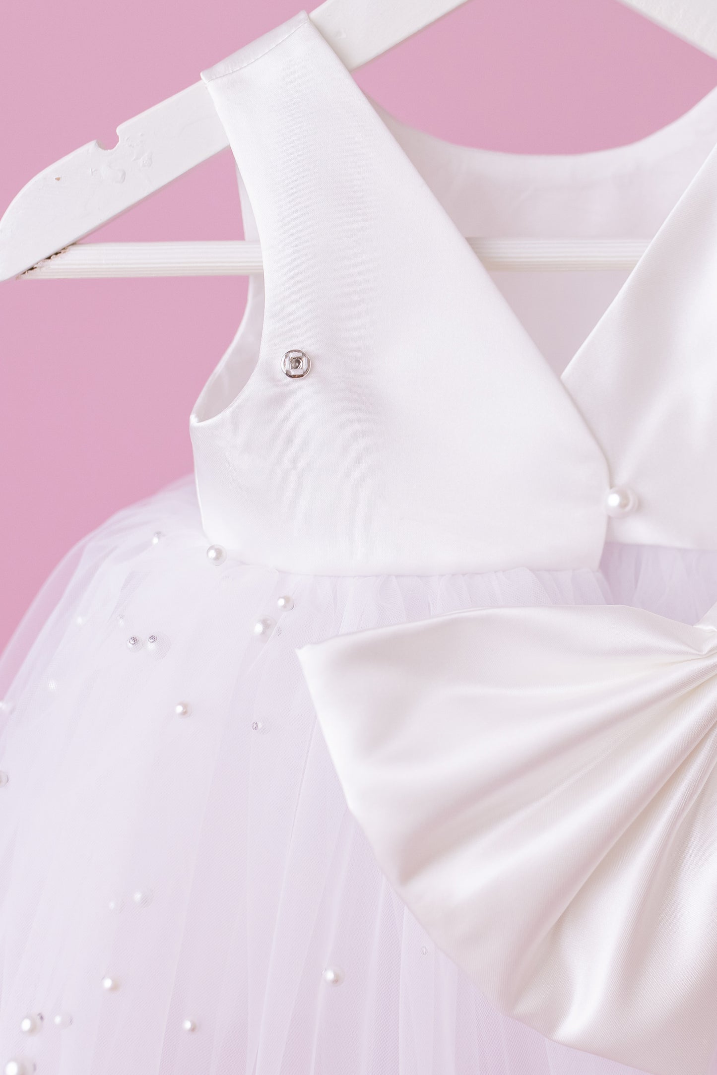 Pearl Tulle Flower Girl Dress: Satin Diaper Cover, Removable Bow