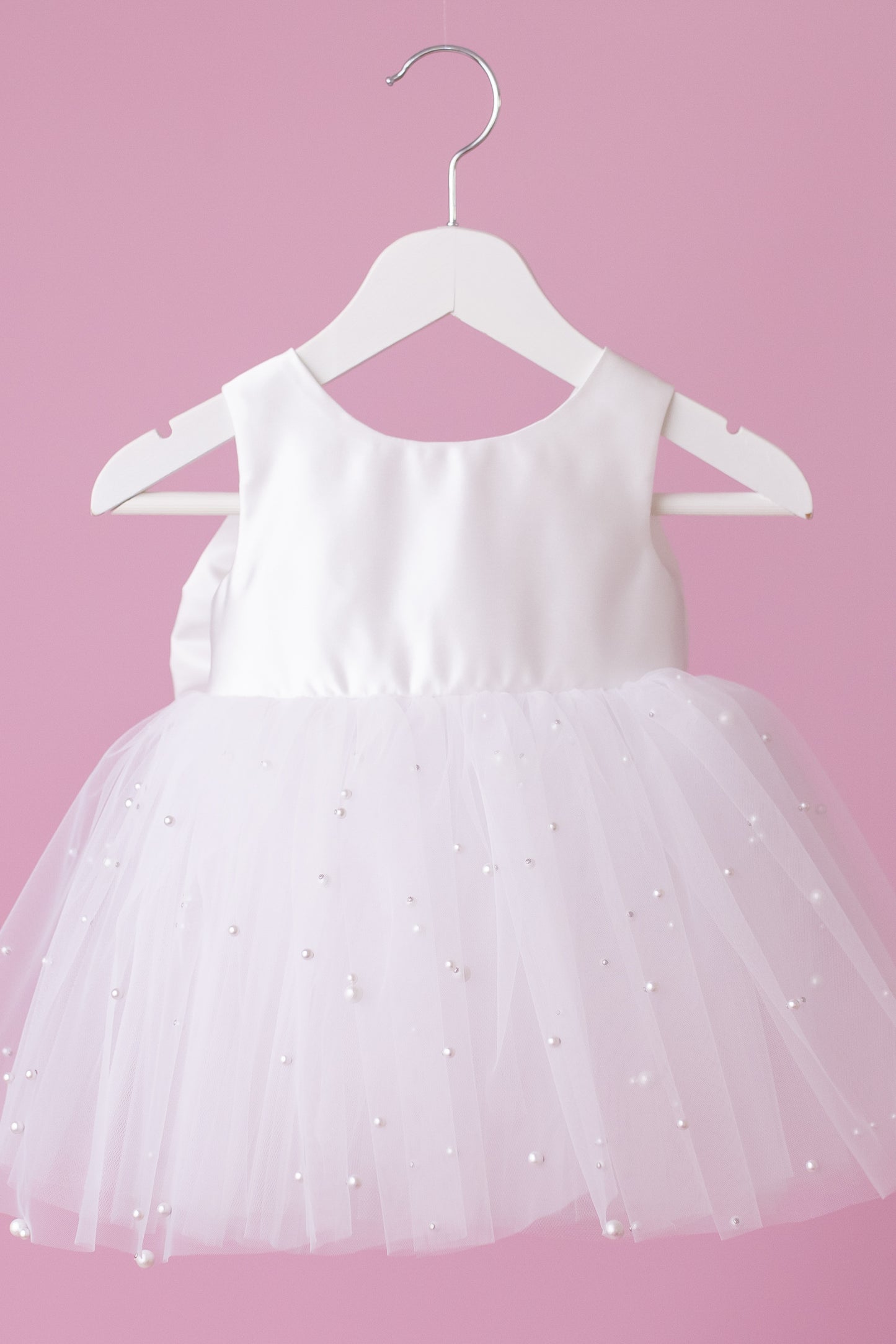Pearl Tulle Flower Girl Dress: Satin Diaper Cover, Removable Bow