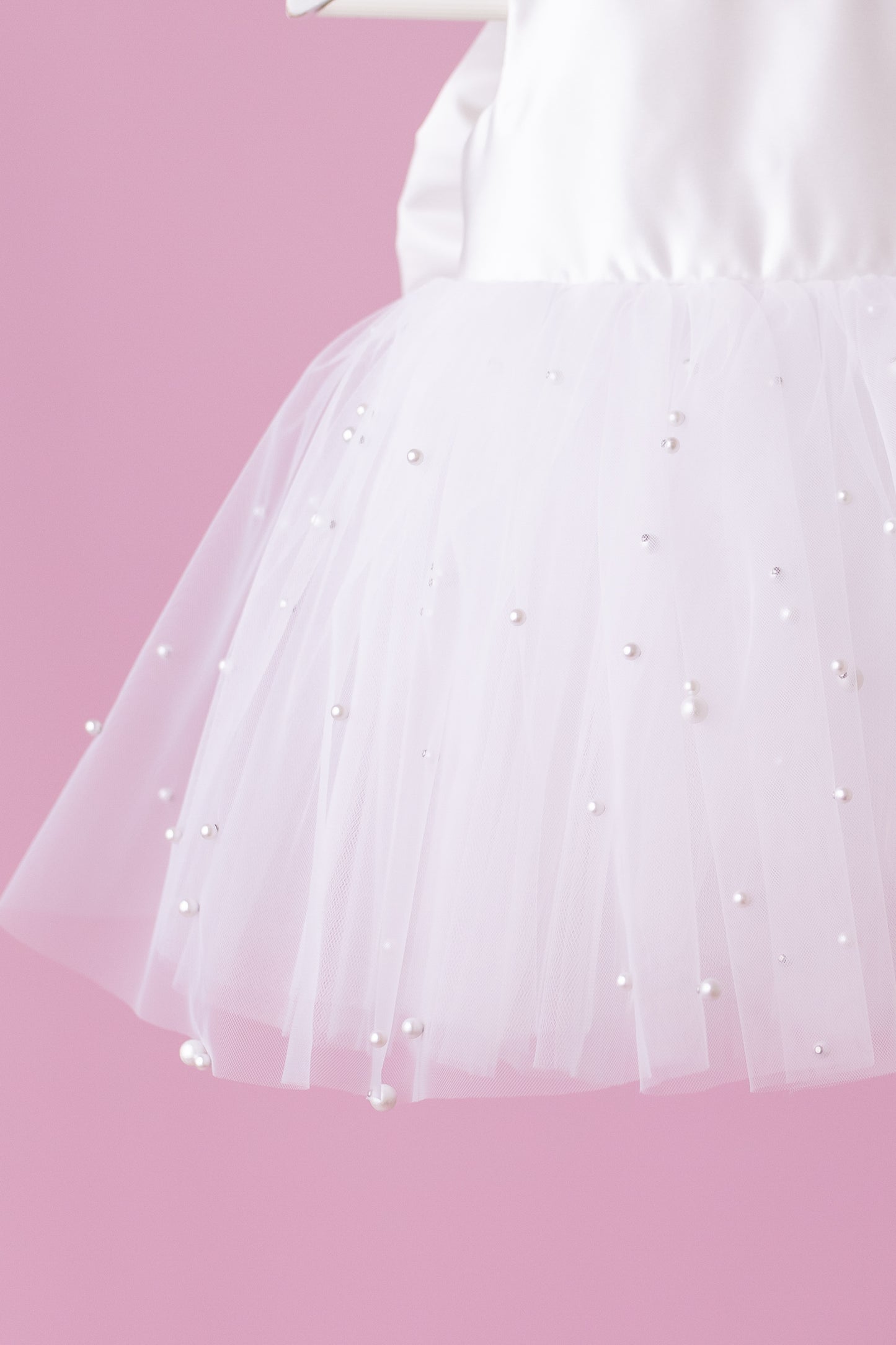 Pearl Tulle Flower Girl Dress: Satin Diaper Cover, Removable Bow