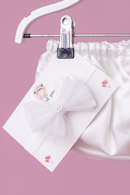 Pearl Tulle Flower Girl Dress: Satin Diaper Cover, Removable Bow