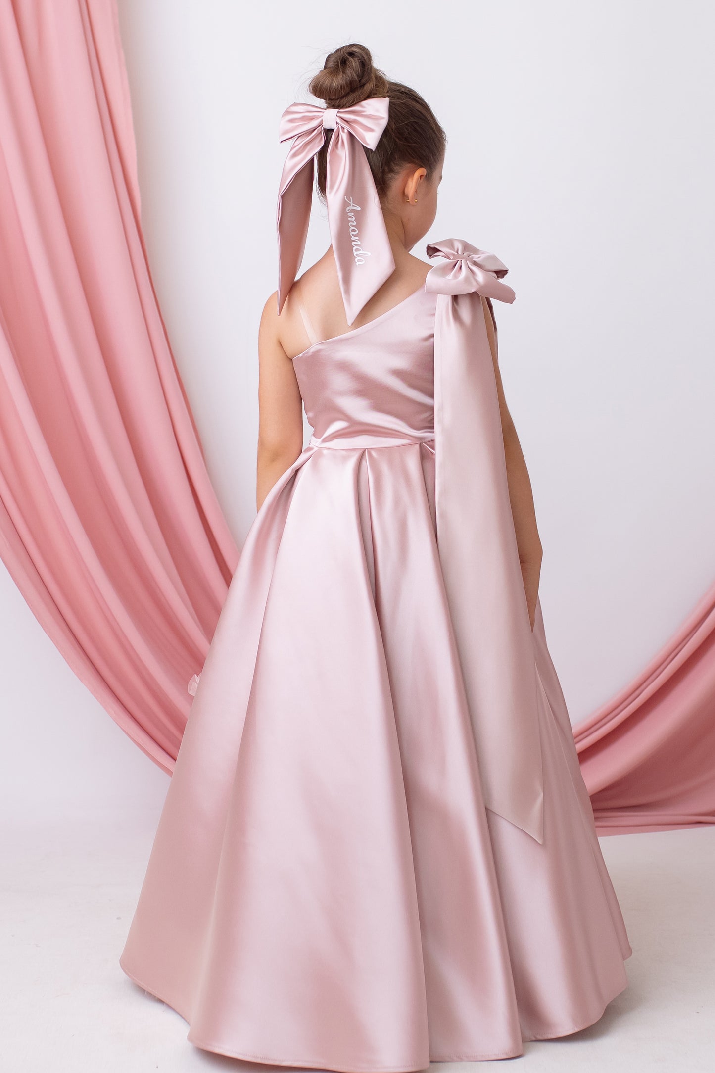 Blush One-Shoulder Dress with Oversized Bow