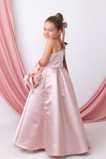 Blush One-Shoulder Dress with Oversized Bow