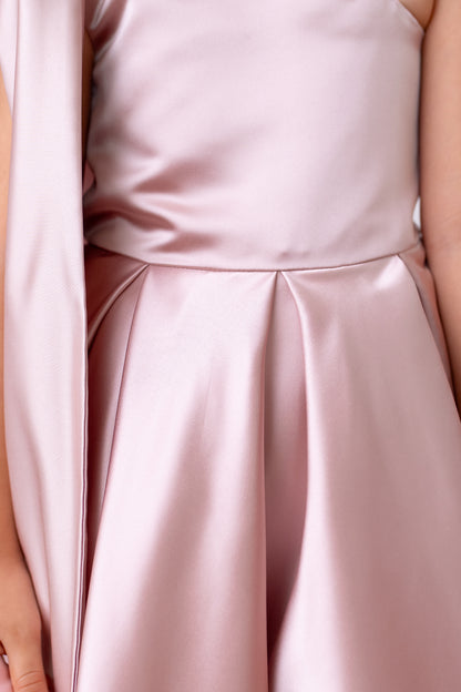 Blush One-Shoulder Dress with Oversized Bow