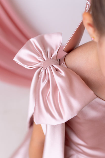 Blush One-Shoulder Dress with Oversized Bow