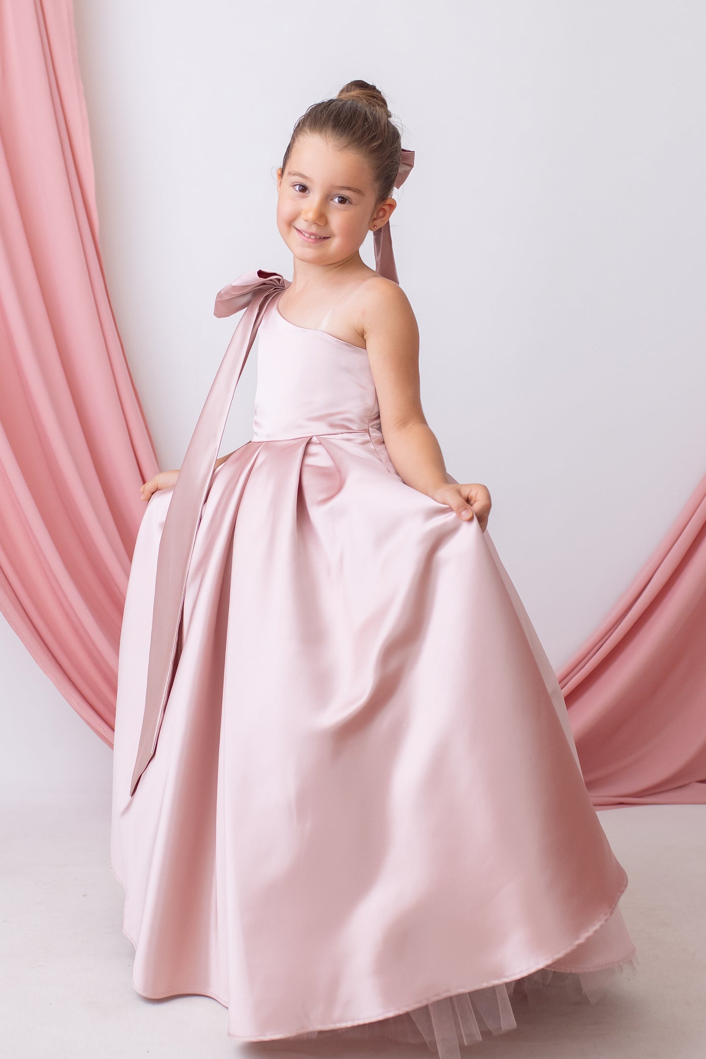 Blush One-Shoulder Dress with Oversized Bow