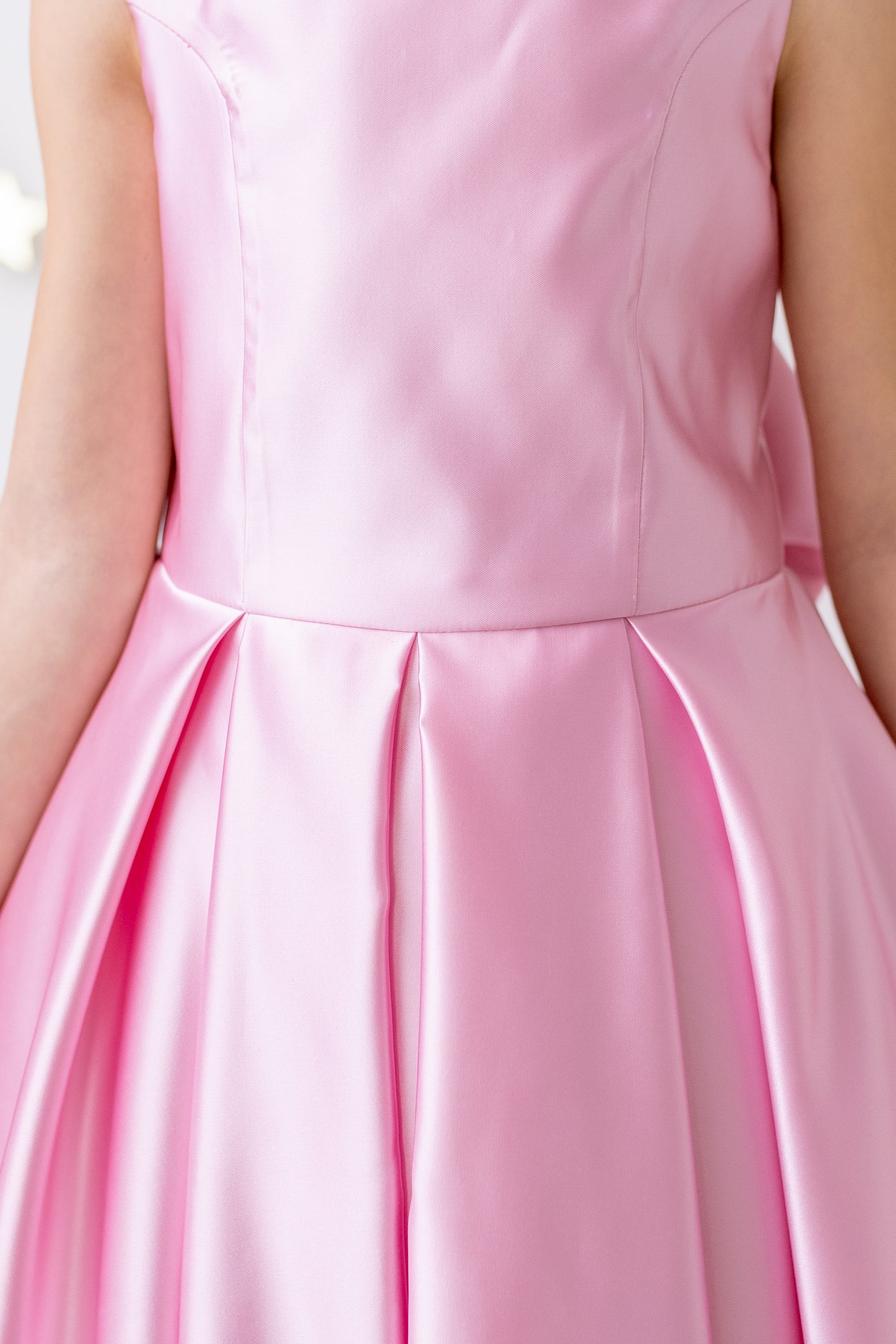Pink Satin Flower Girl Dress Wedding Gown with Bow Tulle Bridesmaid Communion Formal