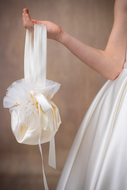 Ivory Satin Flower Girl Dress: Wedding Gown with Bow