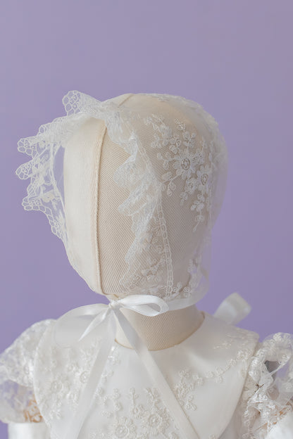 Handmade Baby Girl Baptism Dress White Lace Christening Gown with Bonnet Heirloom Blessing Outfit