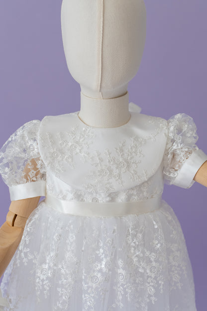 Handmade Baby Girl Baptism Dress White Lace Christening Gown with Bonnet Heirloom Blessing Outfit