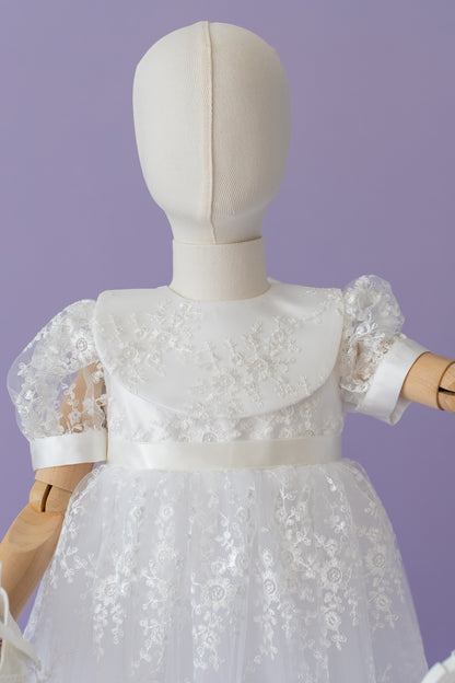 Handmade Baby Girl Baptism Dress White Lace Christening Gown with Bonnet Heirloom Blessing Outfit