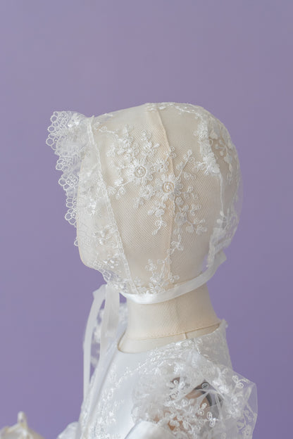 Handmade Baby Girl Baptism Dress White Lace Christening Gown with Bonnet Heirloom Blessing Outfit