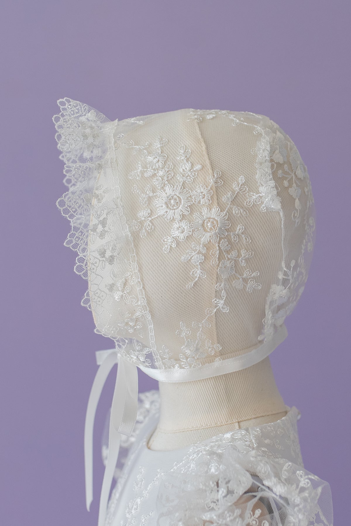 Handmade Baby Girl Baptism Dress White Lace Christening Gown with Bonnet Heirloom Blessing Outfit