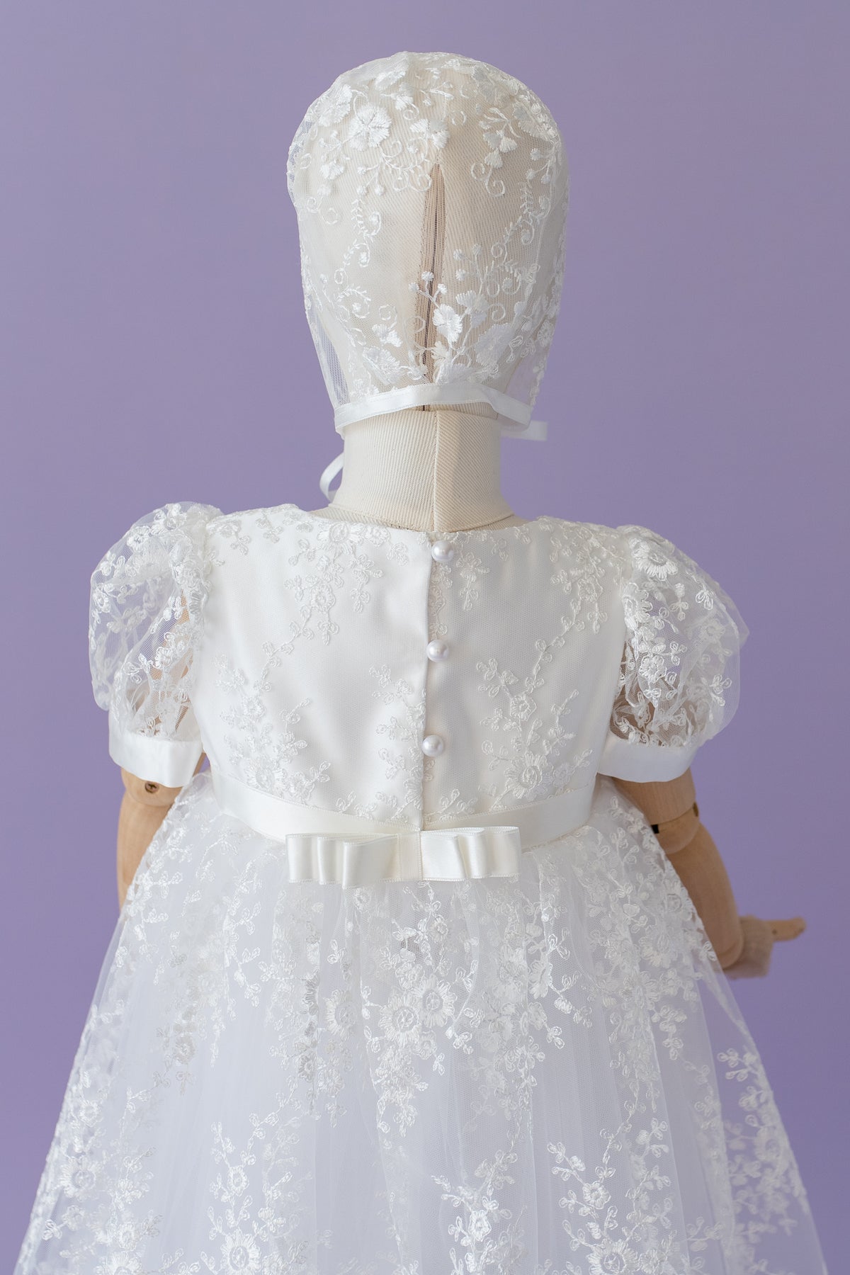 Handmade Baby Girl Baptism Dress White Lace Christening Gown with Bonnet Heirloom Blessing Outfit