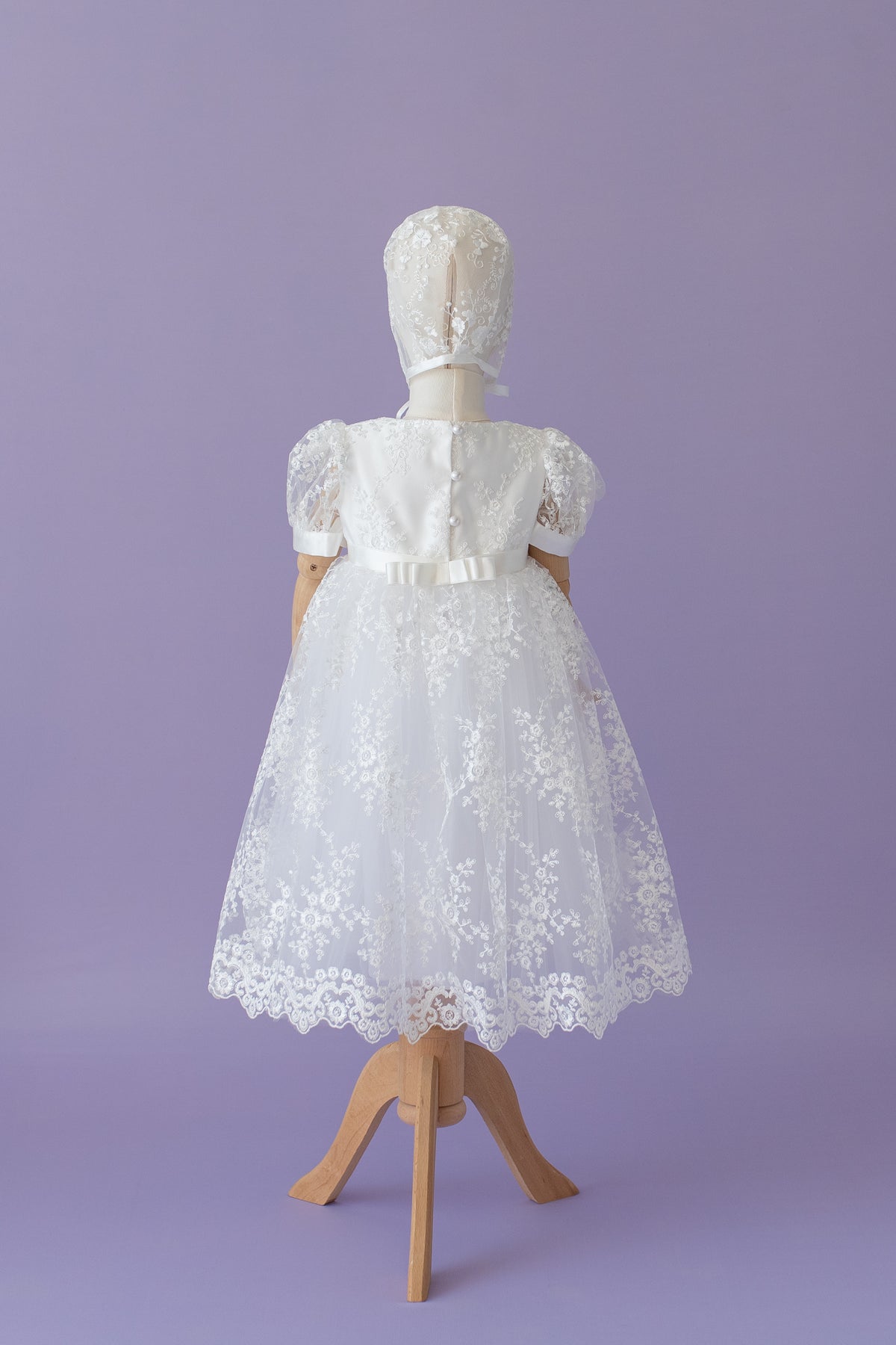 Handmade Baby Girl Baptism Dress White Lace Christening Gown with Bonnet Heirloom Blessing Outfit