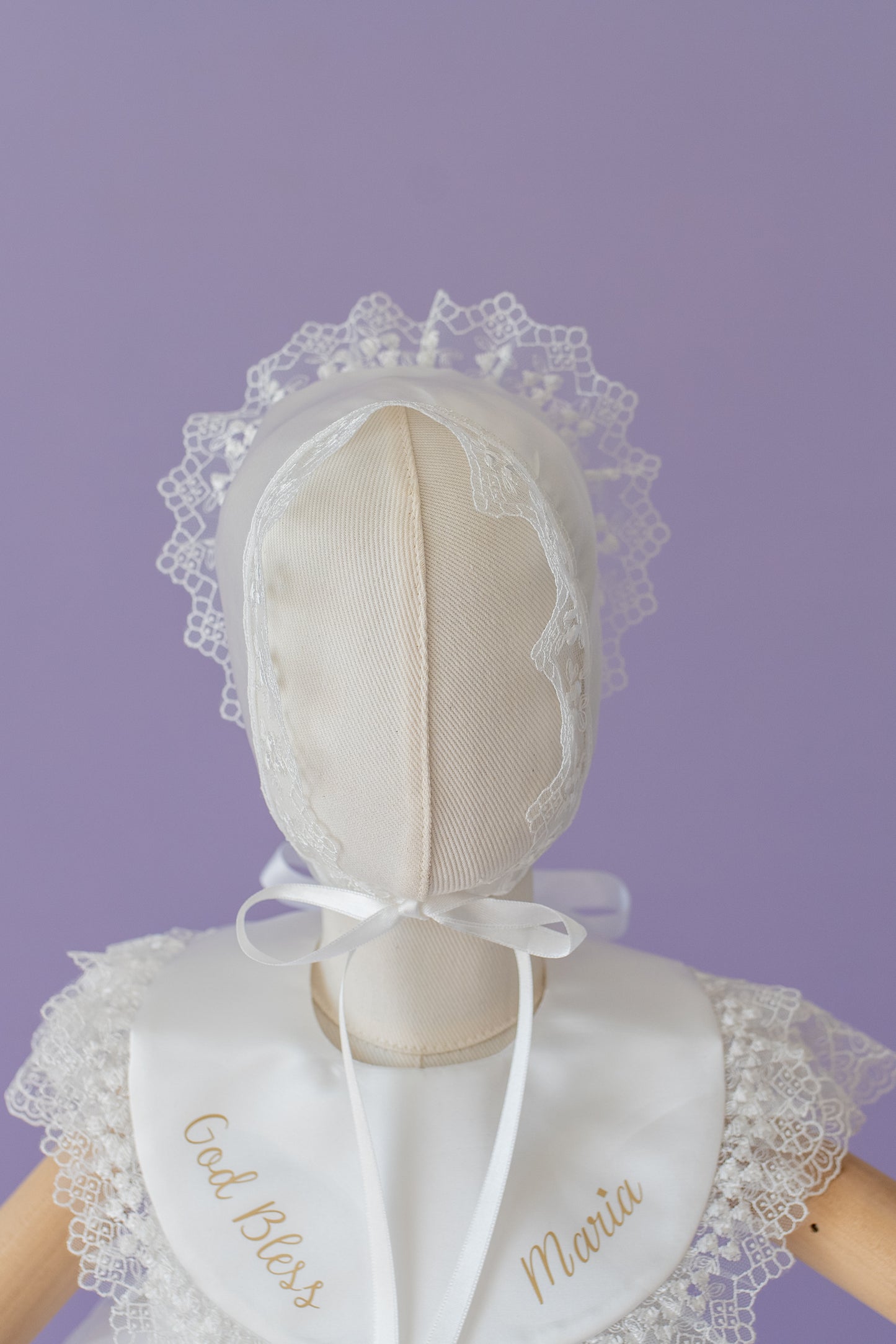 Baptism Dress for Girl | Christening Gown Set | Lace Handmade Bonnet and Shoes