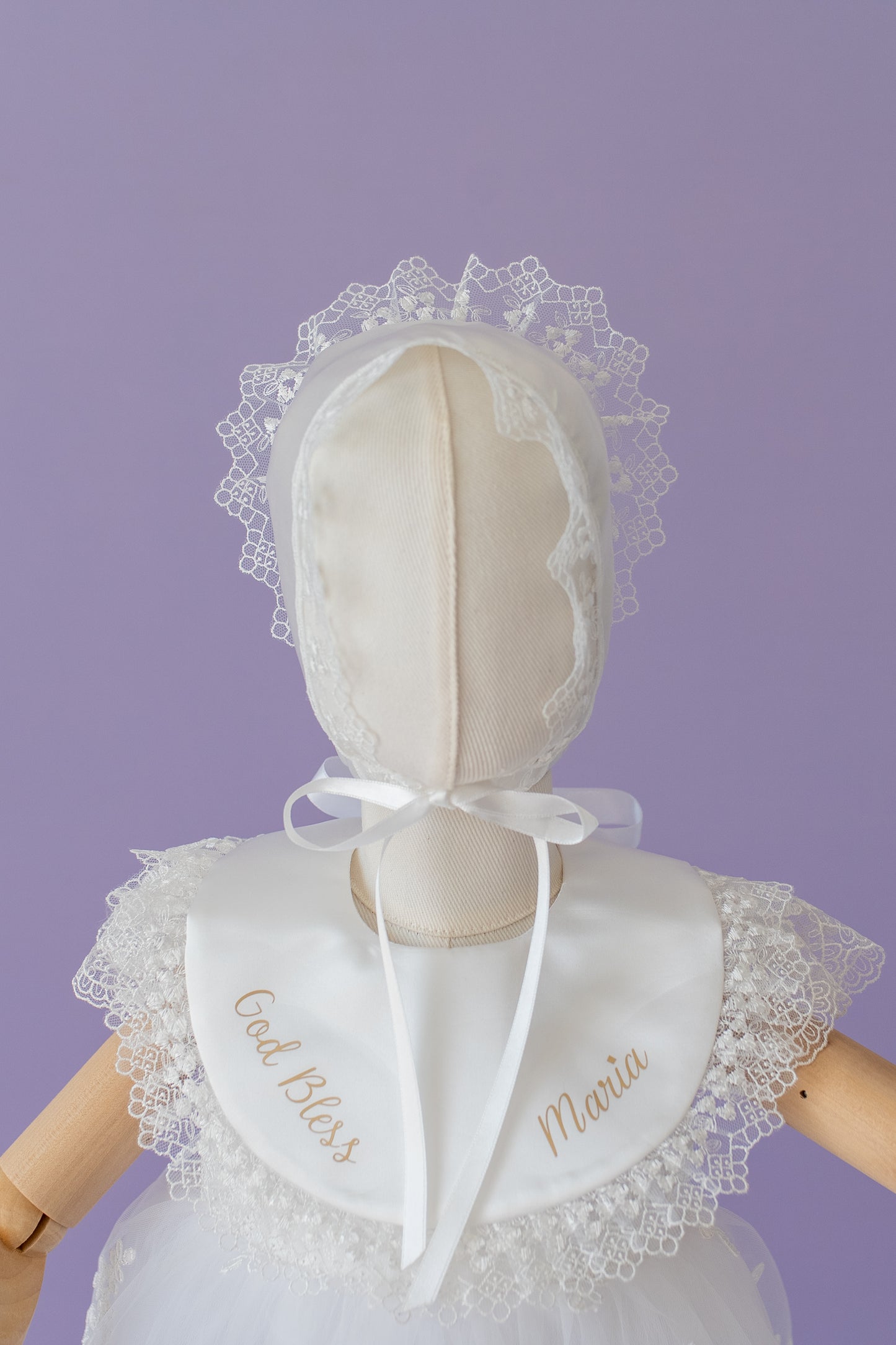 Baptism Dress for Girl | Christening Gown Set | Lace Handmade Bonnet and Shoes