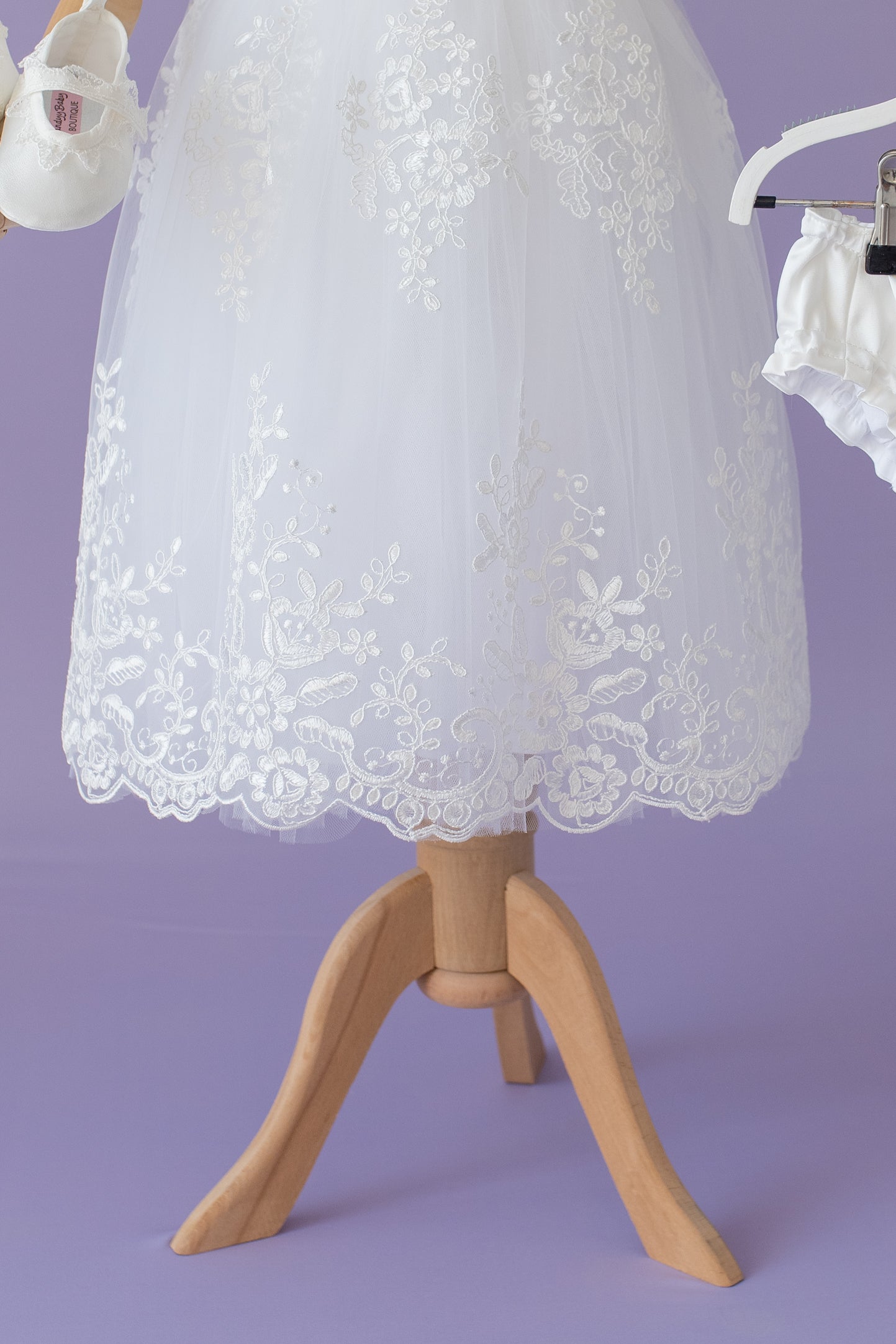 Baptism Dress for Girl | Christening Gown Set | Lace Handmade Bonnet and Shoes