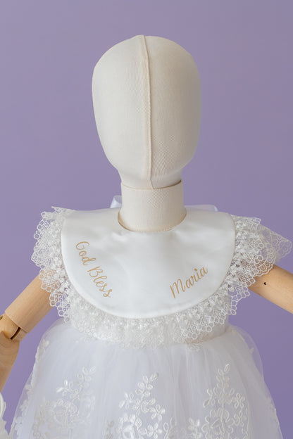 Baptism Dress for Girl | Christening Gown Set | Lace Handmade Bonnet and Shoes