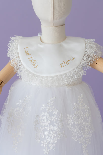 Baptism Dress for Girl | Christening Gown Set | Lace Handmade Bonnet and Shoes