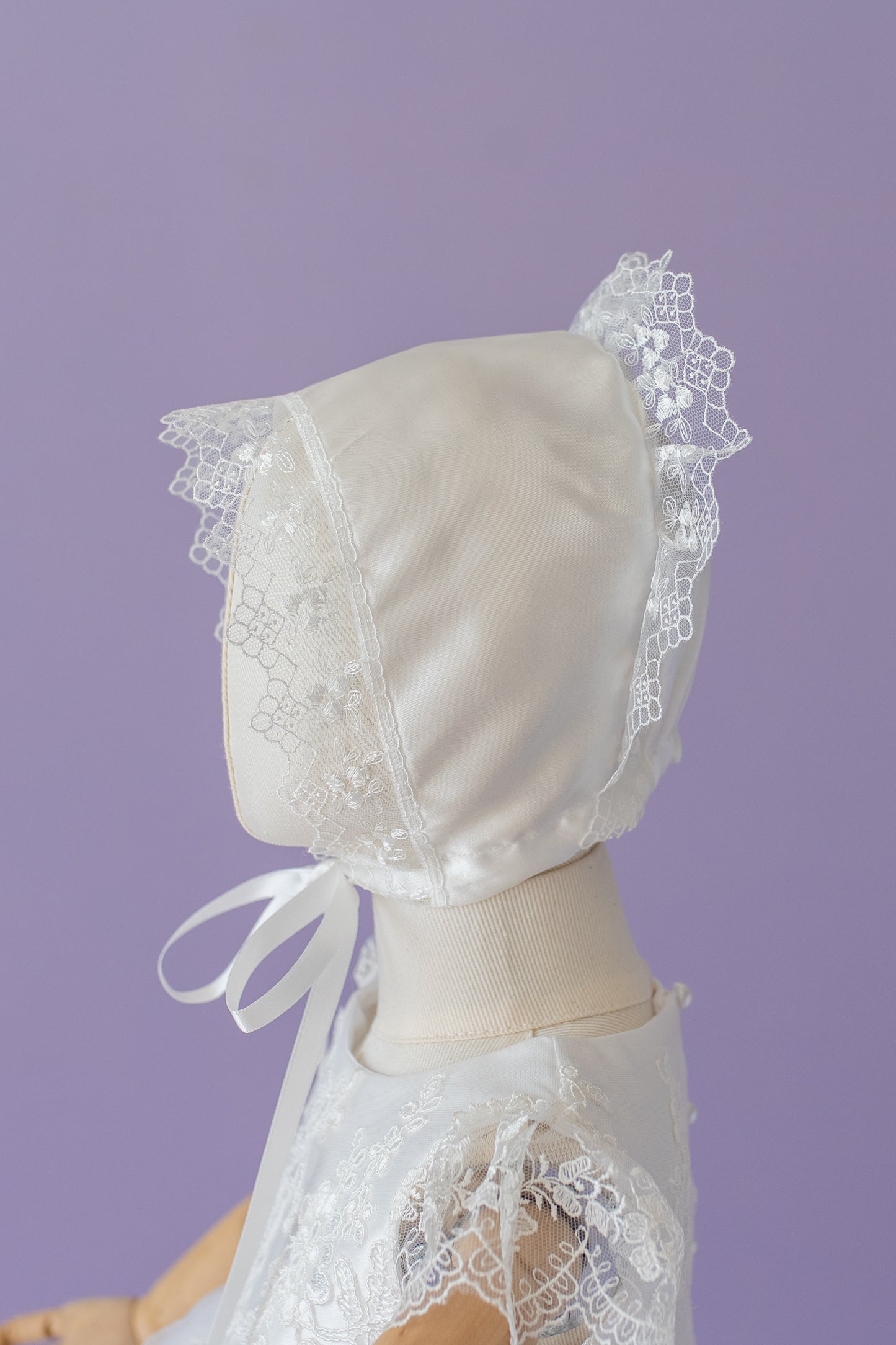 Baptism Dress for Girl | Christening Gown Set | Lace Handmade Bonnet and Shoes