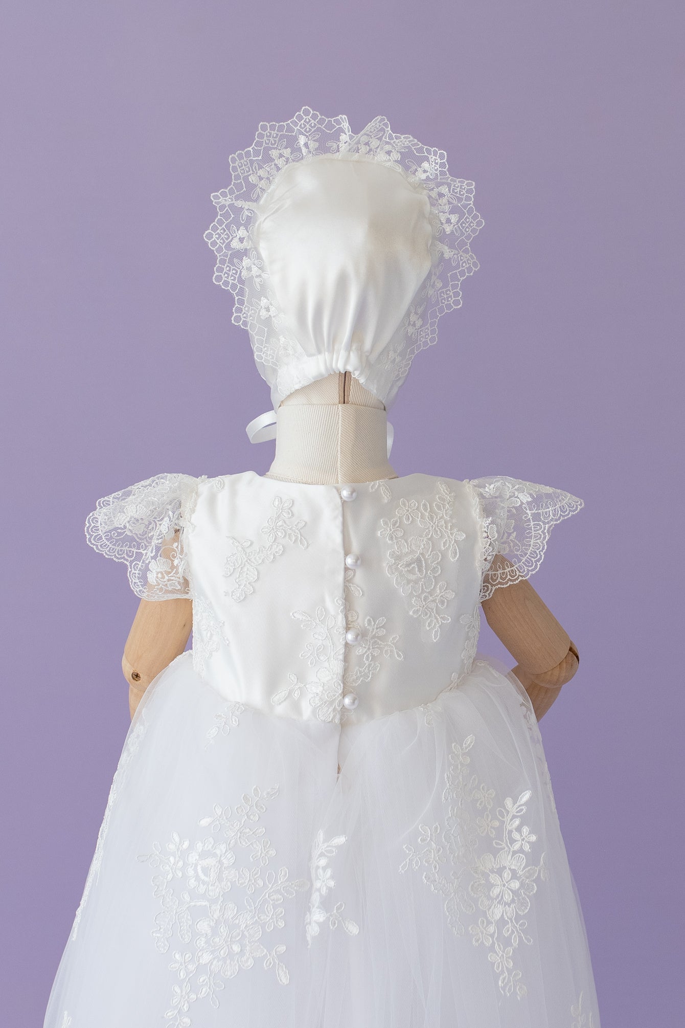 Baptism Dress for Girl | Christening Gown Set | Lace Handmade Bonnet and Shoes