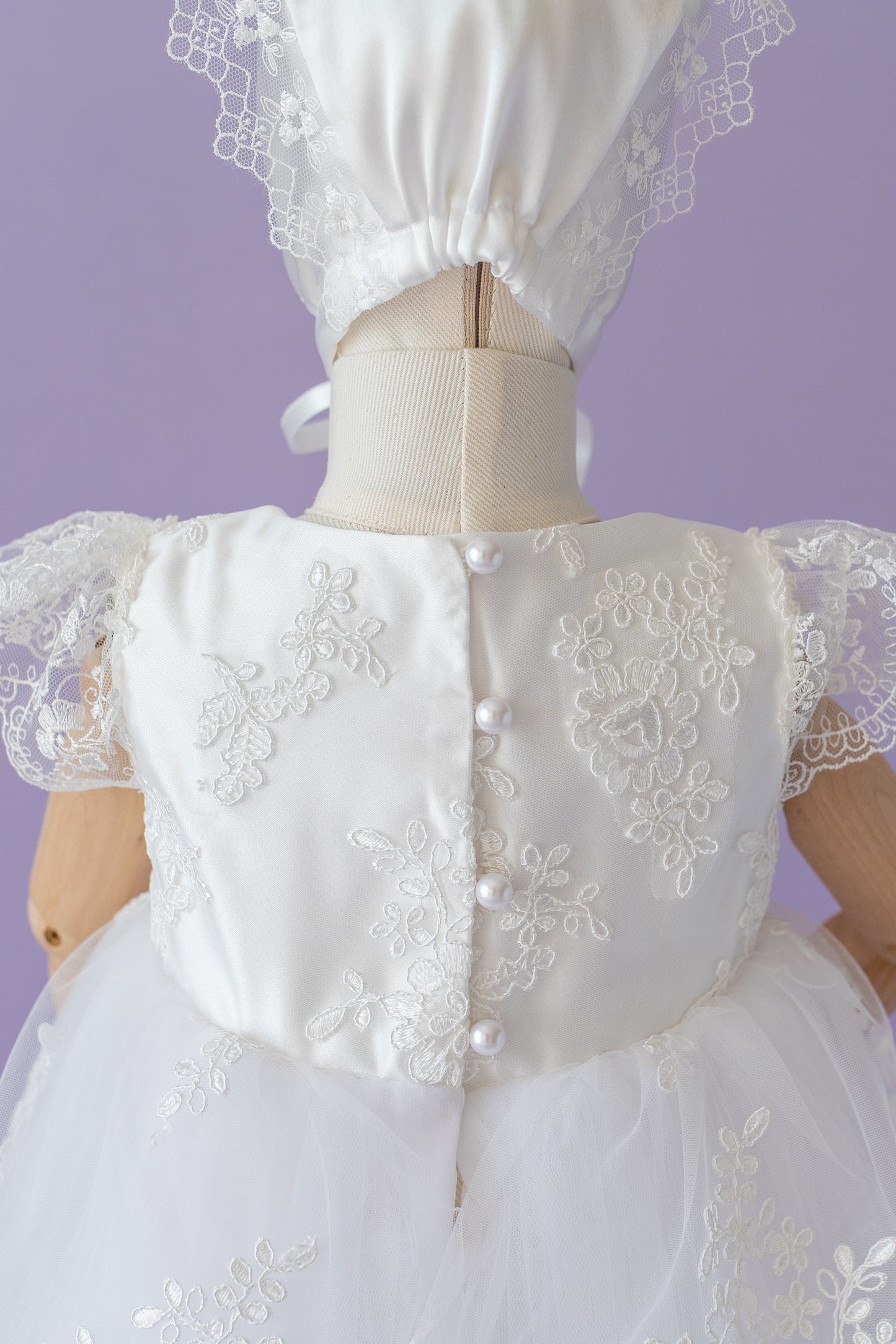 Baptism Dress for Girl | Christening Gown Set | Lace Handmade Bonnet and Shoes