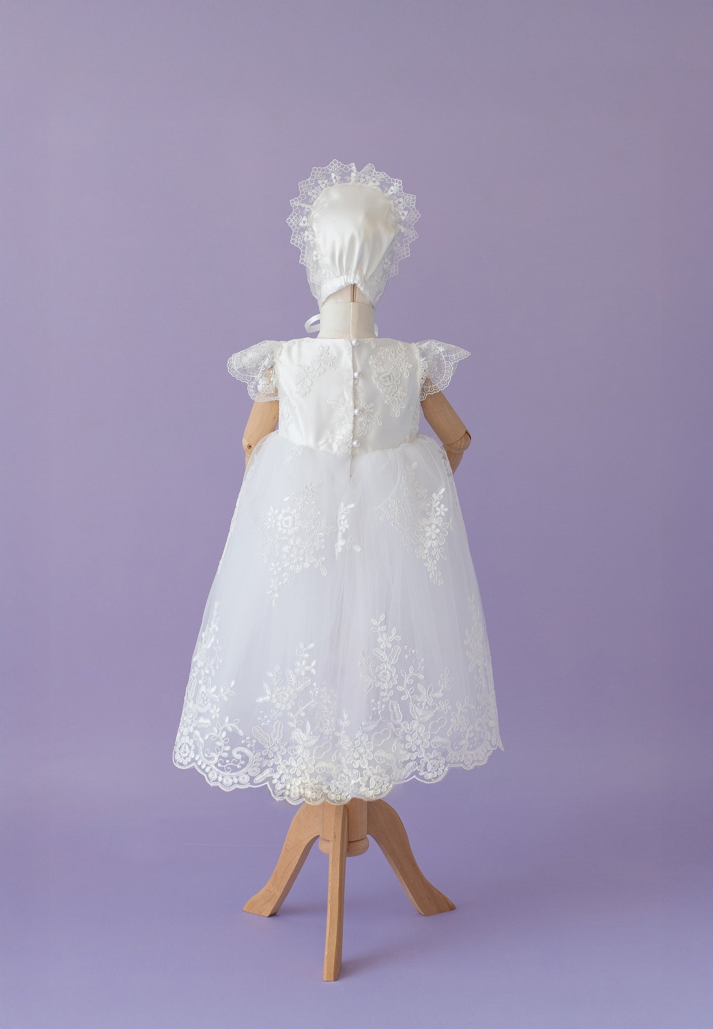 Baptism Dress for Girl | Christening Gown Set | Lace Handmade Bonnet and Shoes