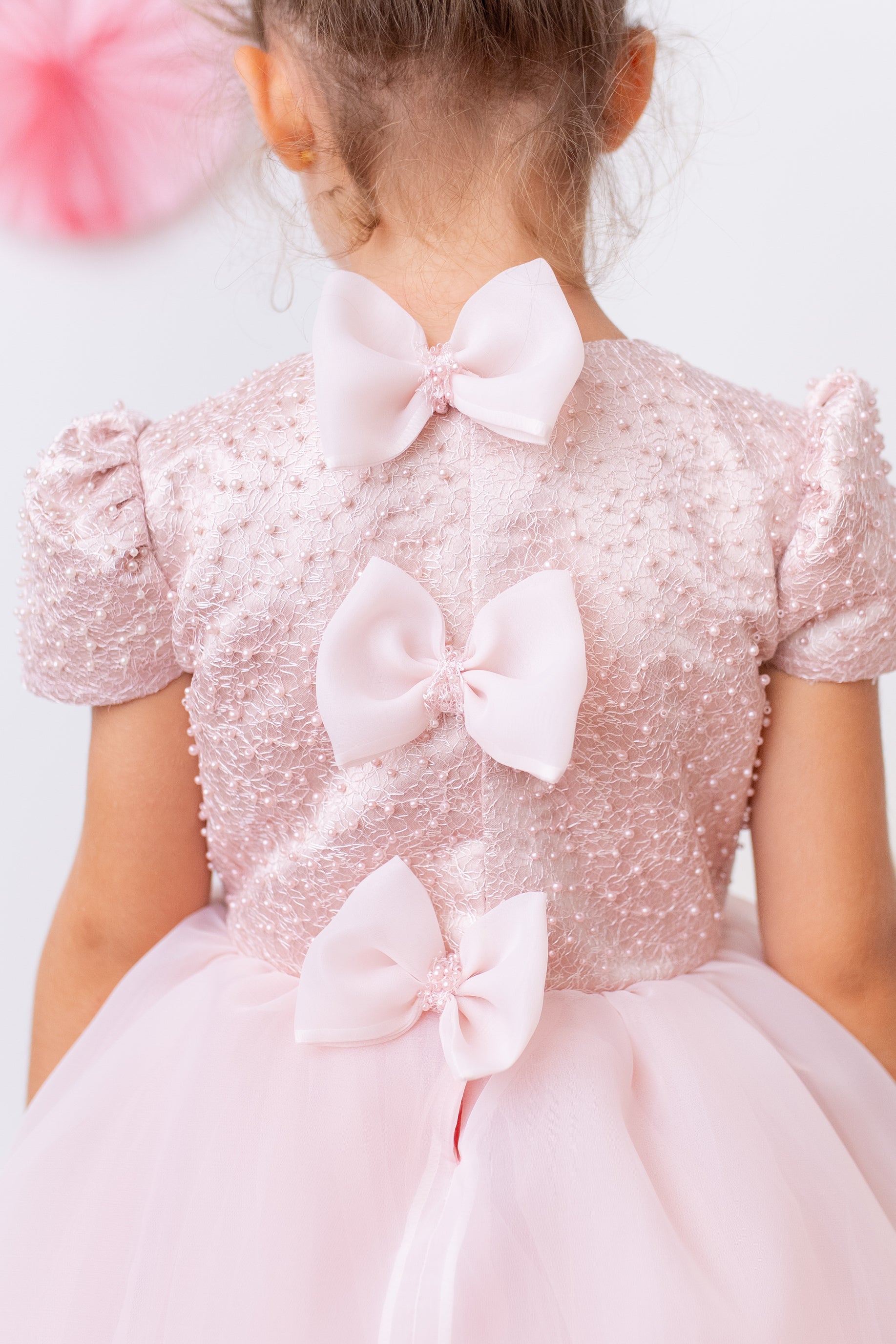 blush pink girl dress Celine Long Sleeve Flower designed to add a touch of sophistication to any special occasion Blush Pink Pearl Embellished Flower