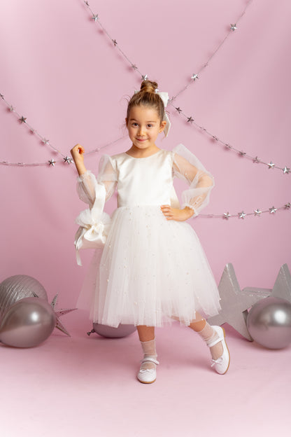 Ivory Tulle Dress: Long Sleeves
