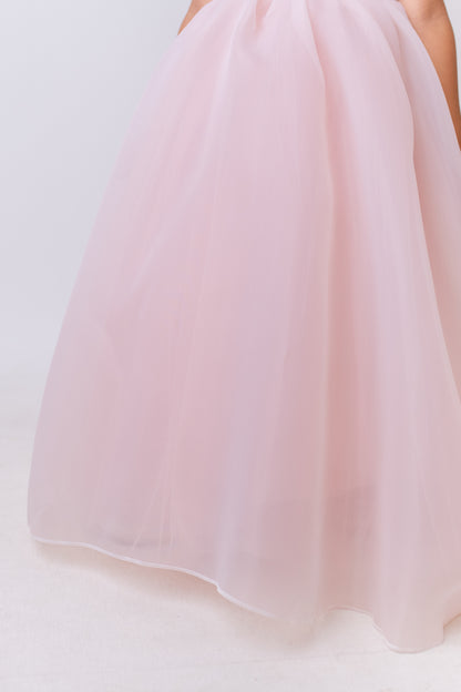 Elegant Blush Pink Flower Girl Dress with Pearls, Satin Bows