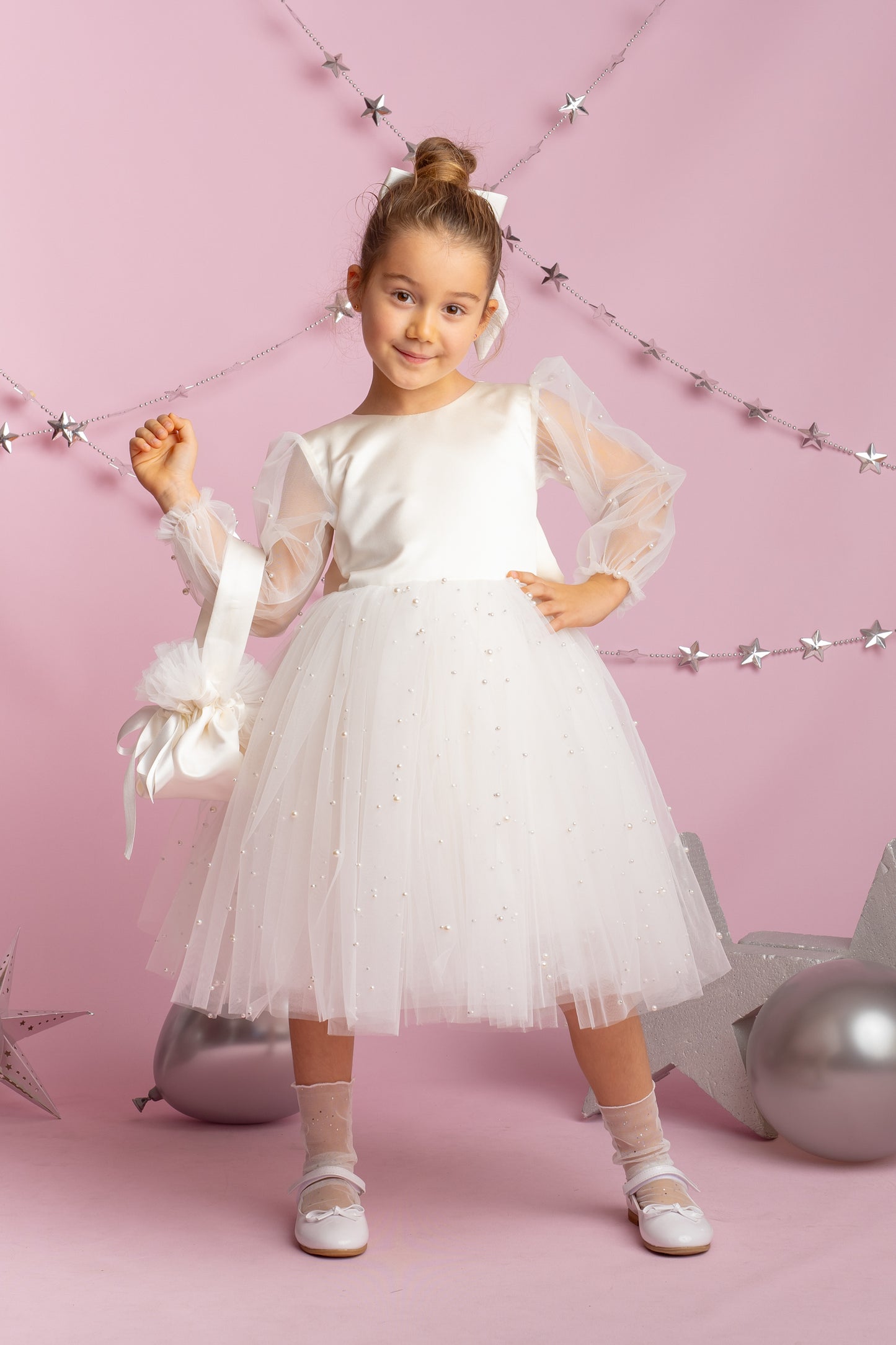 Ivory Tulle Dress: Long Sleeves