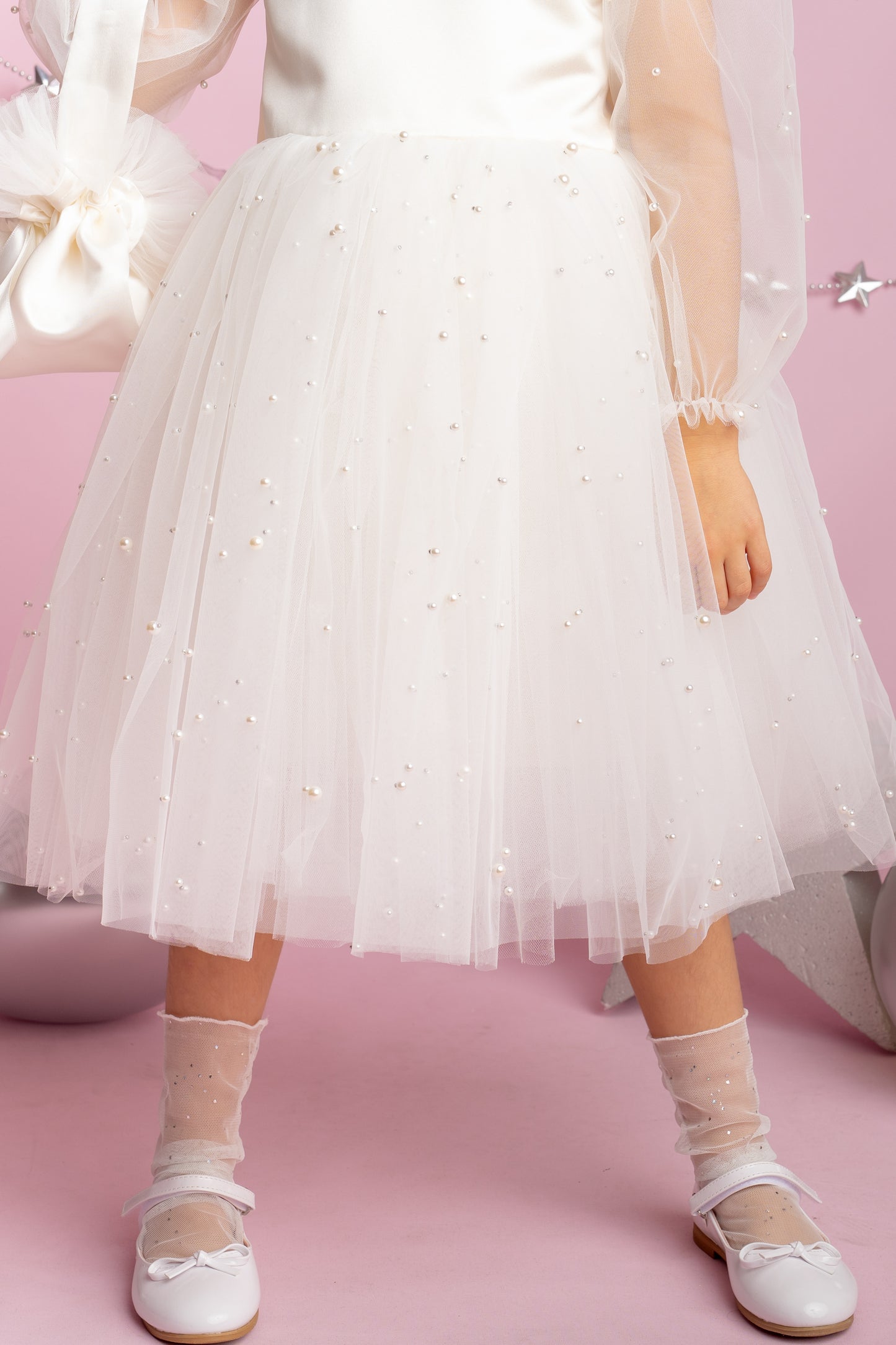Ivory Tulle Dress: Long Sleeves