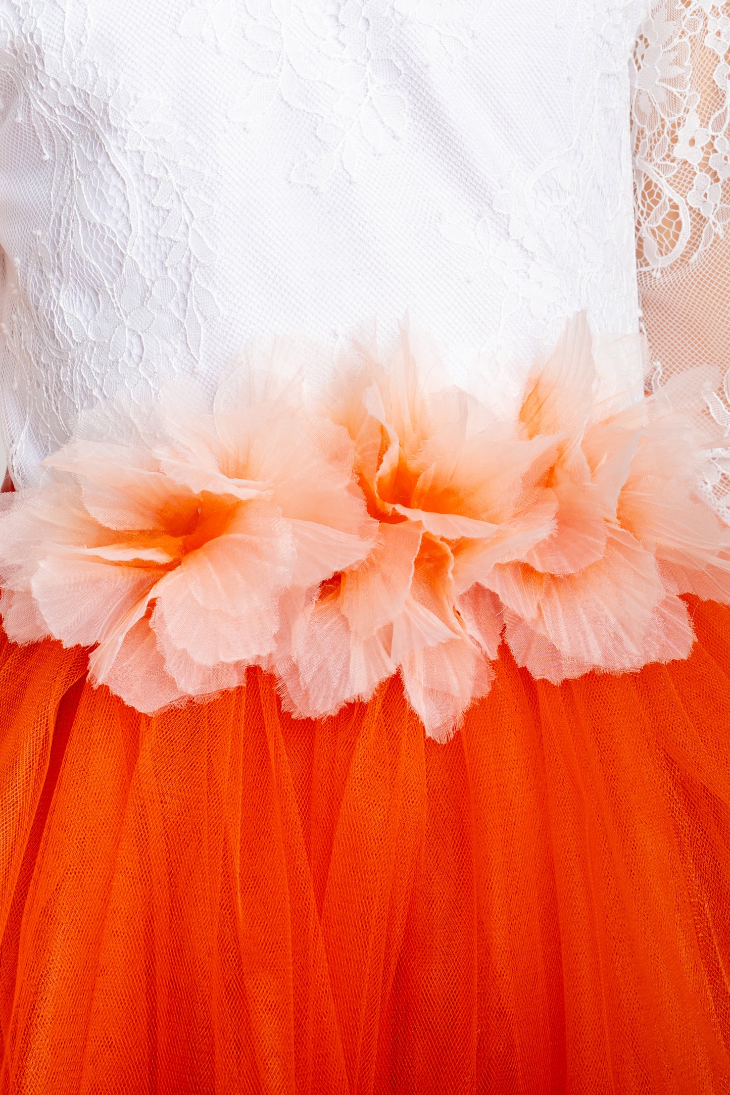 Burnt Orange Tulle Flower Girl Dress, Lace V-Back, Fall Wedding