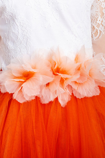 Burnt Orange Tulle Flower Girl Dress, Lace V-Back, Fall Wedding