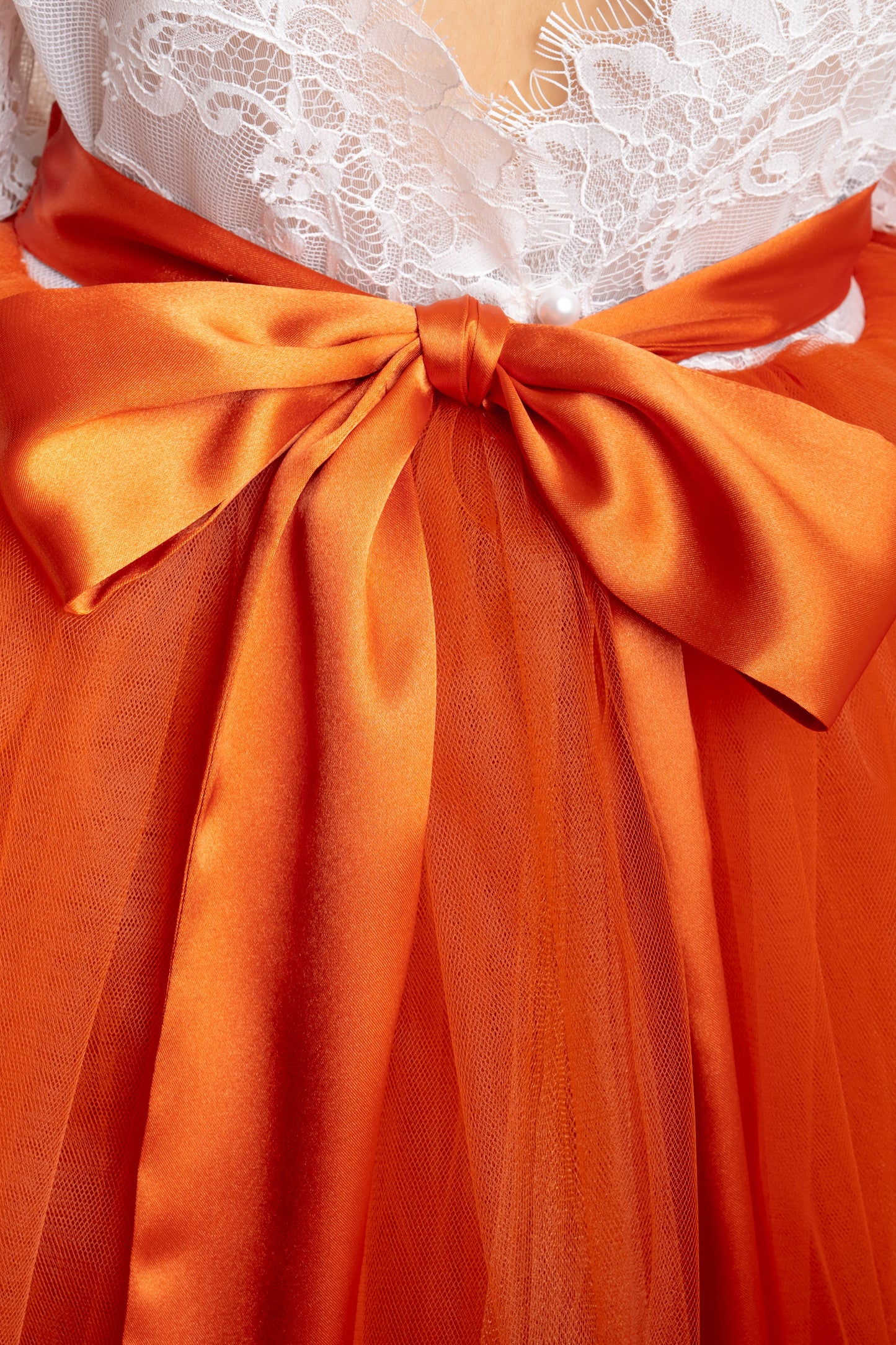 Burnt Orange Tulle Flower Girl Dress, Lace V-Back, Fall Wedding