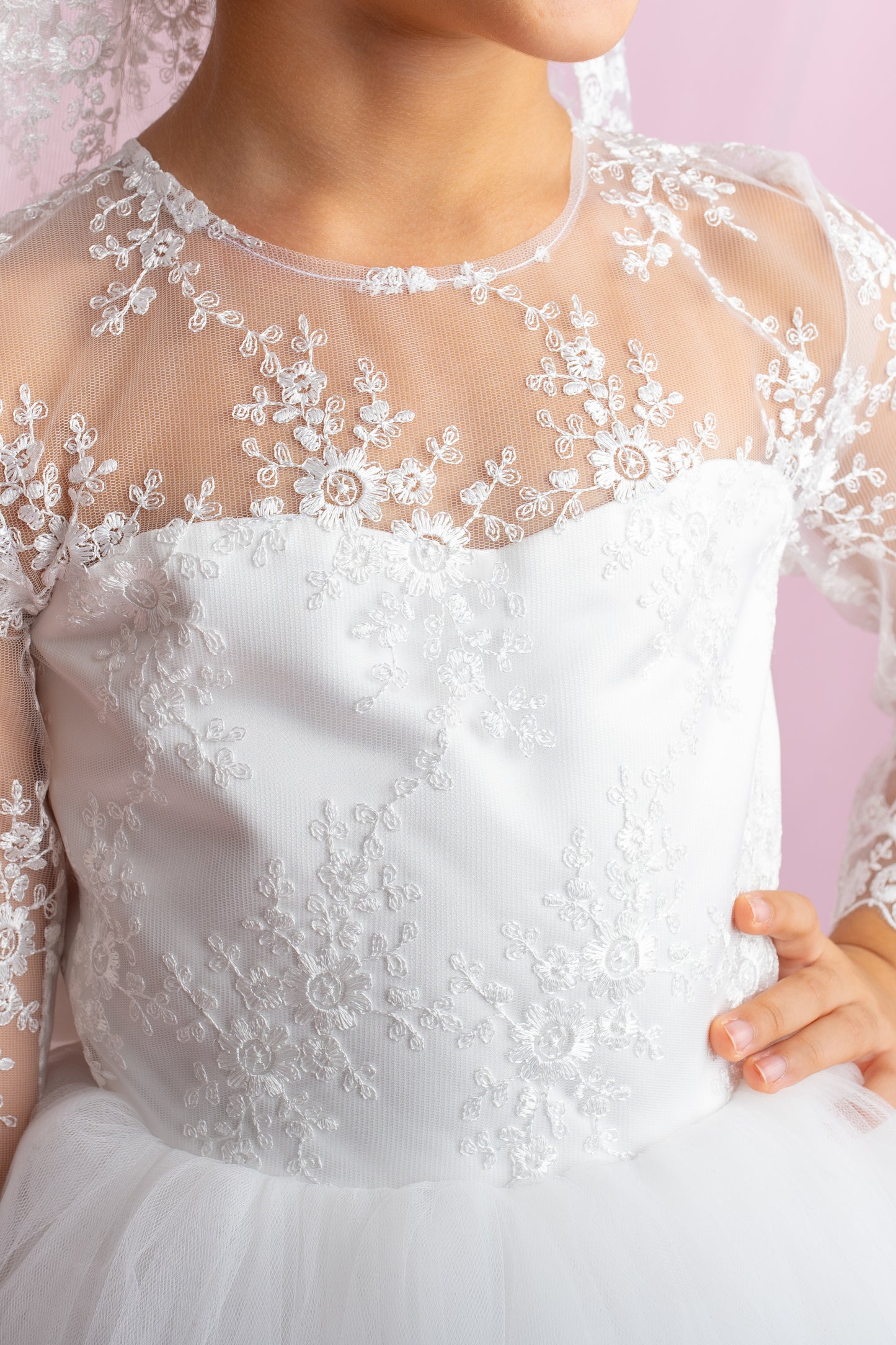 Lace Flower Girl Dress with Detachable Train: First Communion Gown