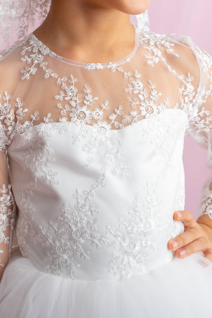 Lace Flower Girl Dress with Detachable Train: First Communion Gown