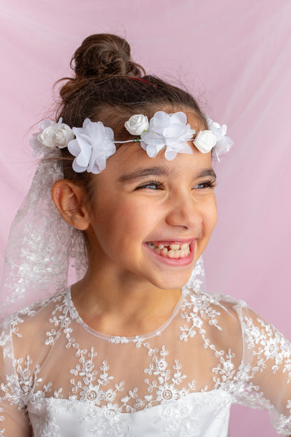 Lace Flower Girl Dress with Detachable Train: First Communion Gown