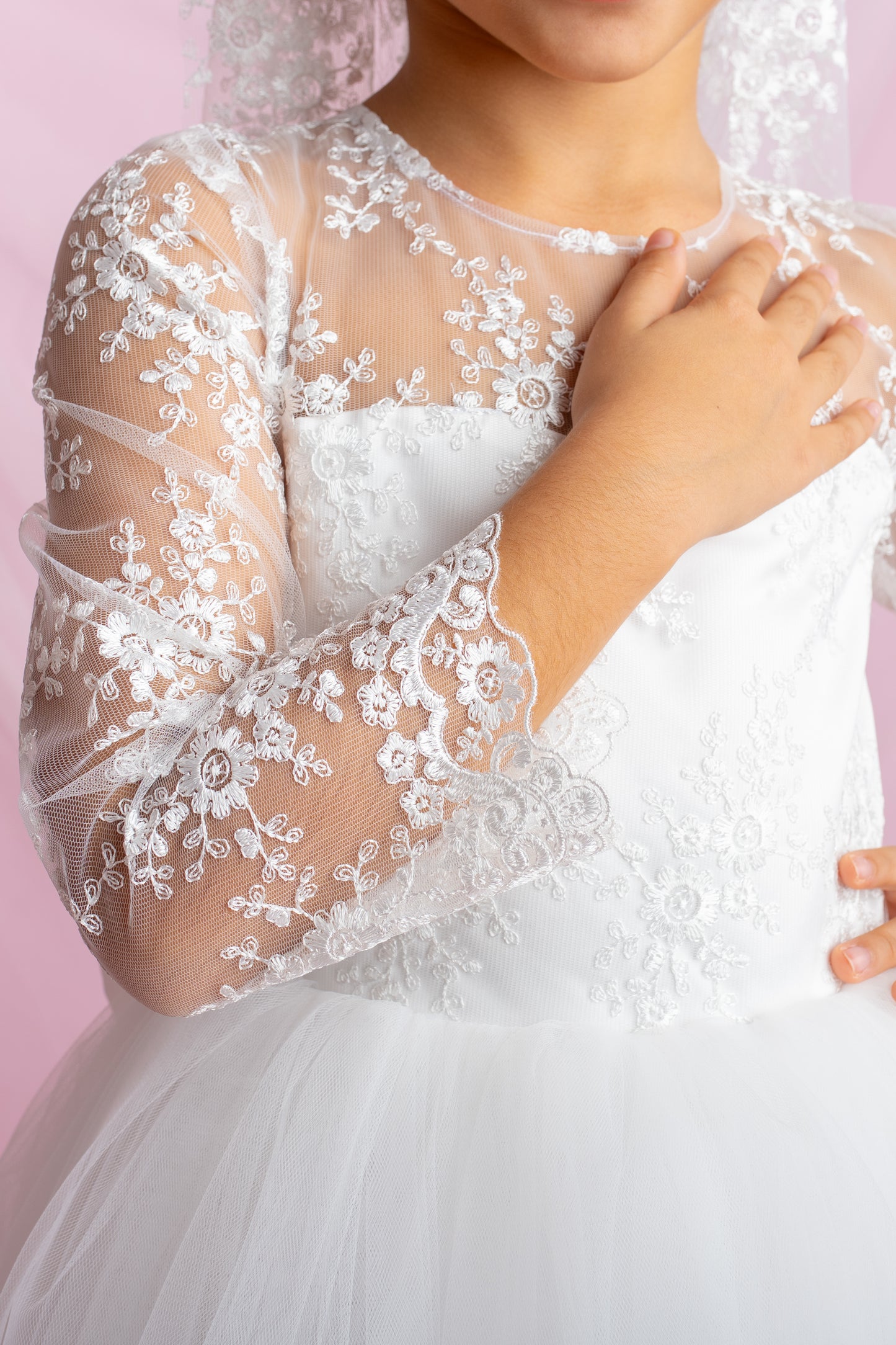 Lace Flower Girl Dress with Detachable Train: First Communion Gown