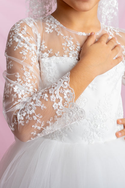 Lace Flower Girl Dress with Detachable Train: First Communion Gown