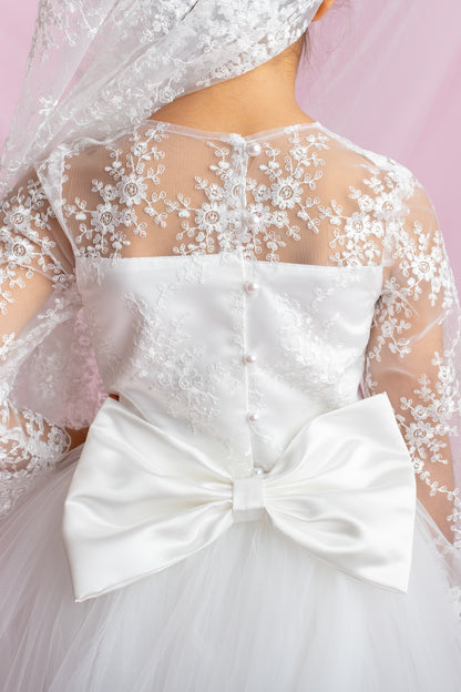 Lace Flower Girl Dress with Detachable Train: First Communion Gown