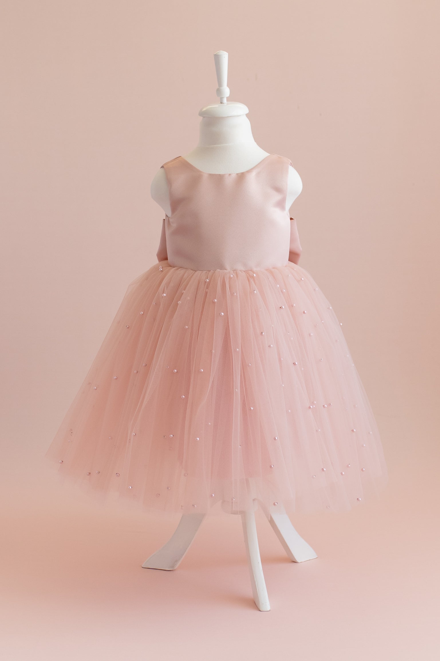 blush pink flower girl dress Blush Pink Pearl Tulle Dress – HandyyBaby