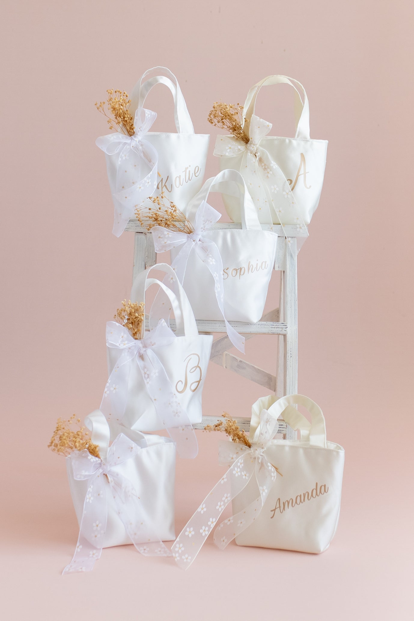 Personalized Satin Flower Girl Tote Bag: Heart Purse & Hair Bow Set