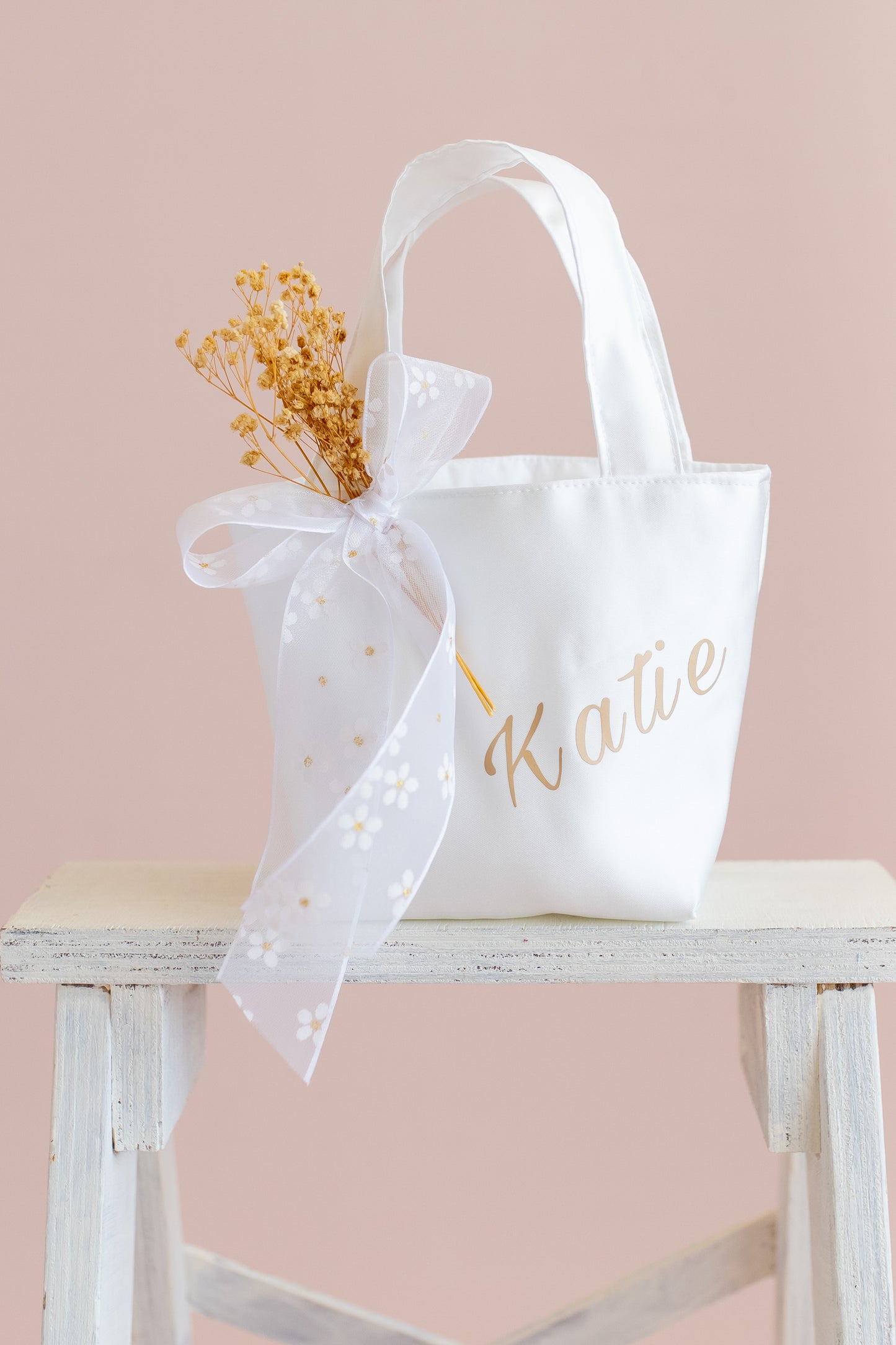Personalized Satin Flower Girl Tote Bag: Heart Purse & Hair Bow Set
