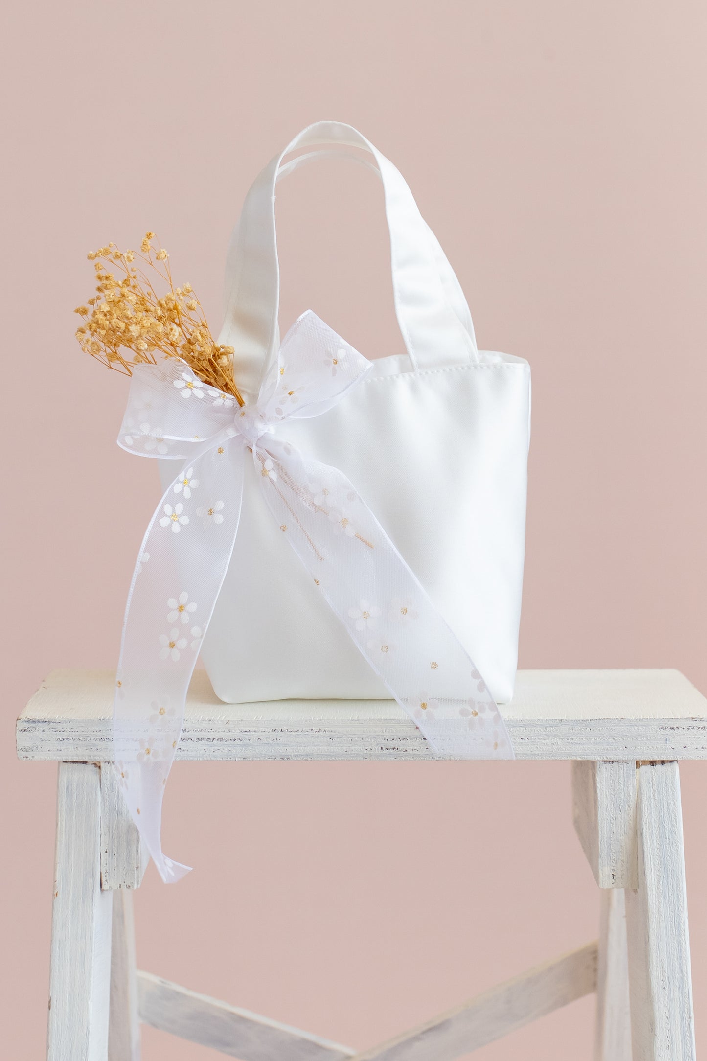 Personalized Satin Flower Girl Tote Bag: Heart Purse & Hair Bow Set